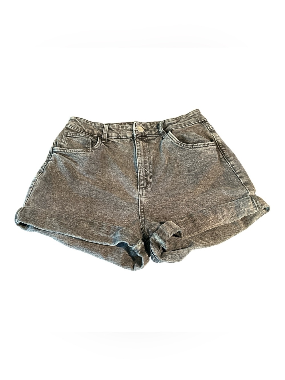 Cotton On Shorts Women’s 10 High Rise Cuffed Stretch Gray Black Denim Summer 2”